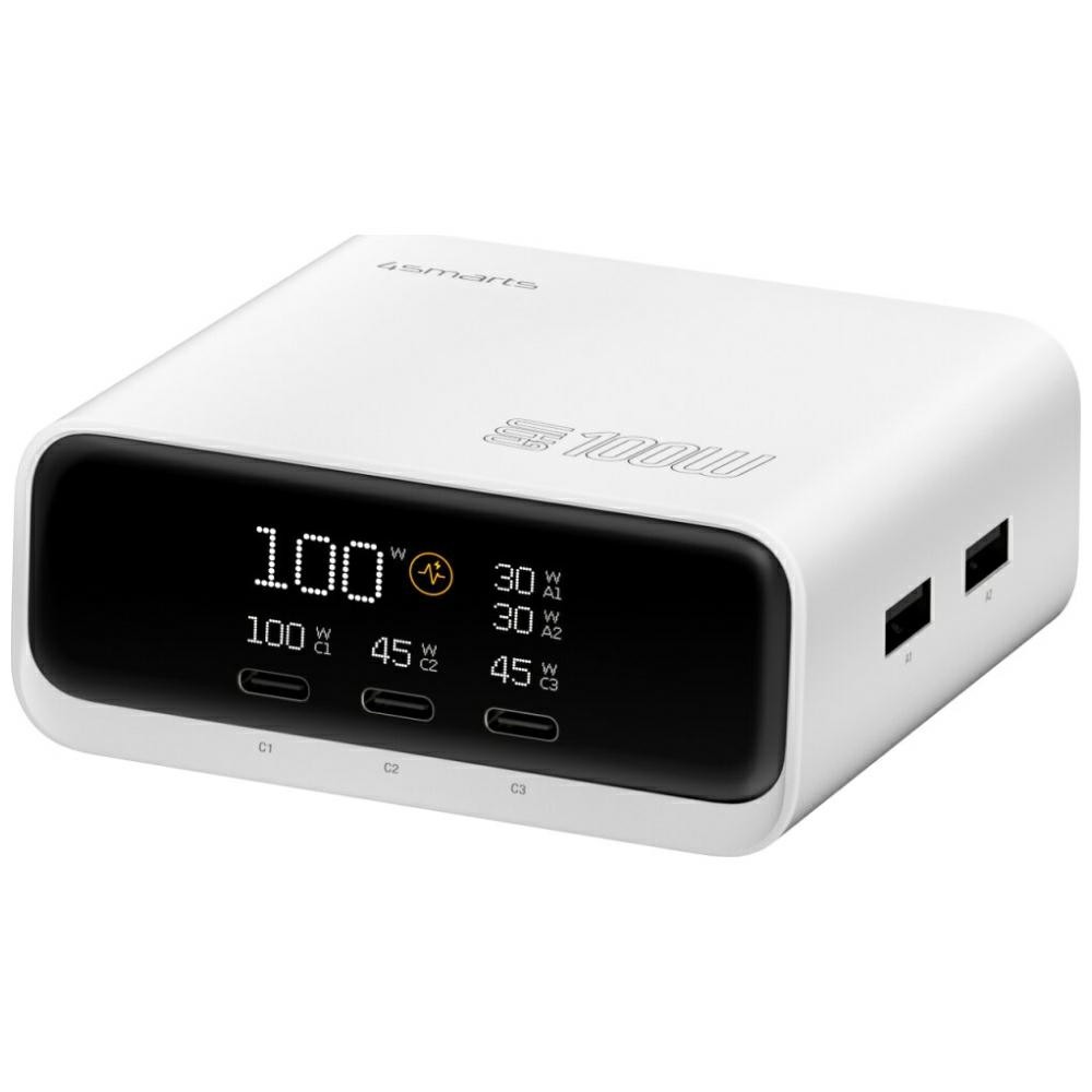 1009922_2100784.jpeg Stacja ładująca Deck 100W GaN 3xUSB-C + 2xUSB-A Biała - Image 1