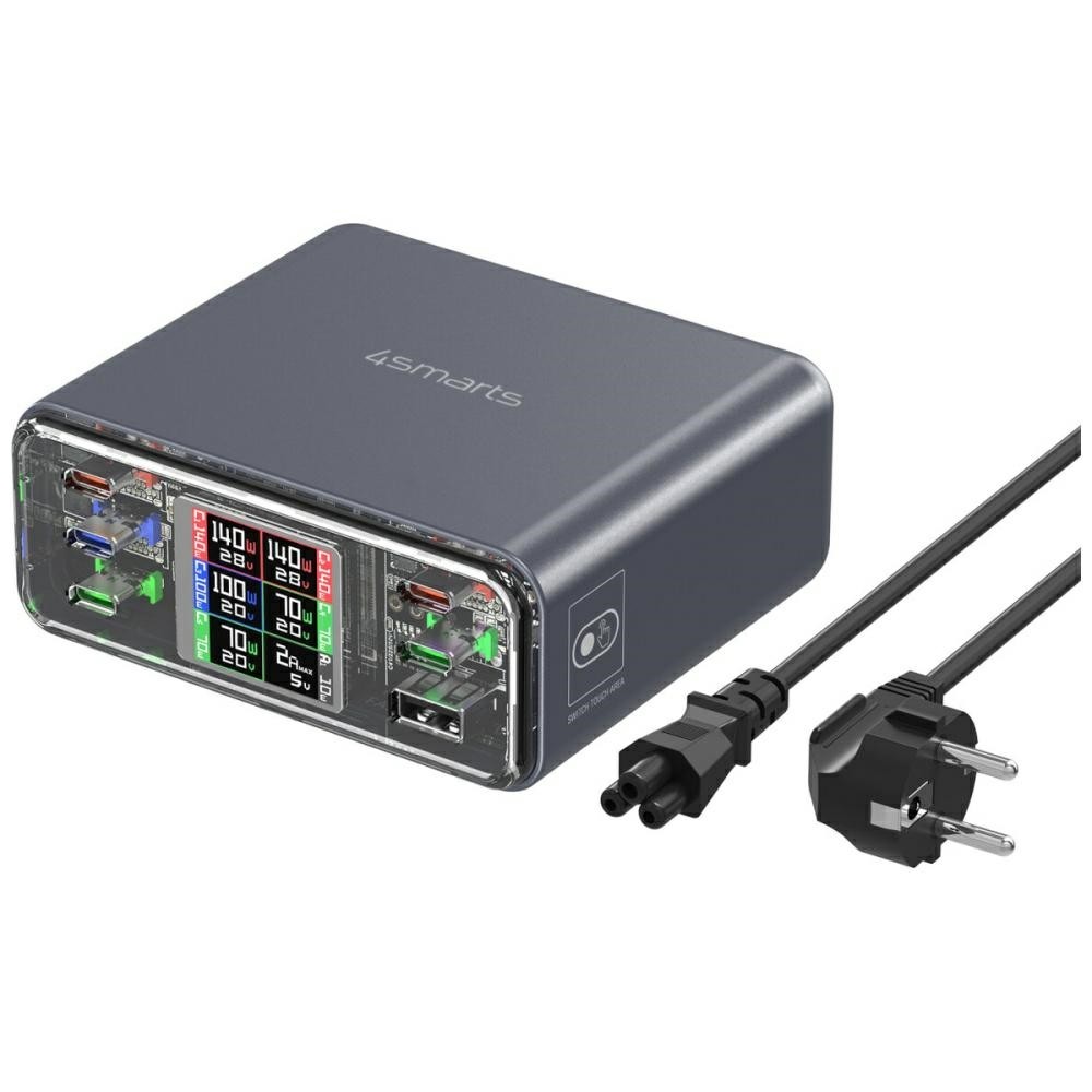 1009923_2100788.jpeg 4Smarts Charging Stand GaN with USB-A Port and 5 USB-C Ports 140W Power Delivery / Quick Charge 3.0 / Quick Charge 4+ in Gray color (540360) - Image 1