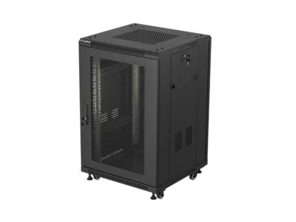 Szafa instalacyjna rack stojąca 19 cali 18U 600x600 drzwi perforowane LCD (Flat pack) czarna