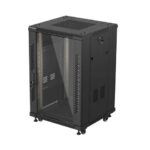 Szafa instalacyjna rack stojąca 19 cali 18U 600x600 drzwi przeszklone (Flat pack) czarna