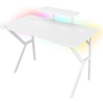 Γραφείο Gaming Holm Ξύλινο Λευκό με Μεταλλικά Πόδια, LED & USB θύρες 120x60x75εκ.