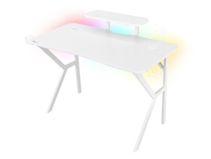 Γραφείο Gaming Holm Ξύλινο Λευκό με Μεταλλικά Πόδια, LED & USB θύρες 120x60x75εκ.