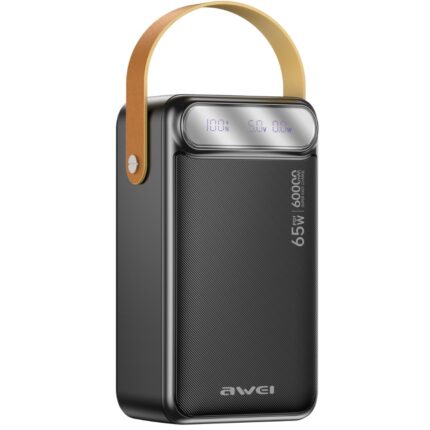 Awei PA-82 Power Bank 60000mAh 65W με 2 Θύρες USB-A και Θύρα USB-C Power Delivery Μαύρο
