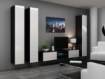 Vigo Floor-standing Living Room Display Cabinet made of Wood White/Black Gloss 40x30x180cm - Image 4