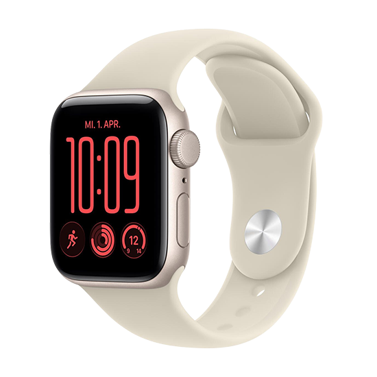 195951258607.png Watch Apple Watch SE 3 (2026) GPS 40mm Starlight Aluminium Case with Sand Sport Band S/M - Starlight - Image 1