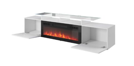 RTV cabinet ROVA with electric fireplace 190x37x48 white/gloss white