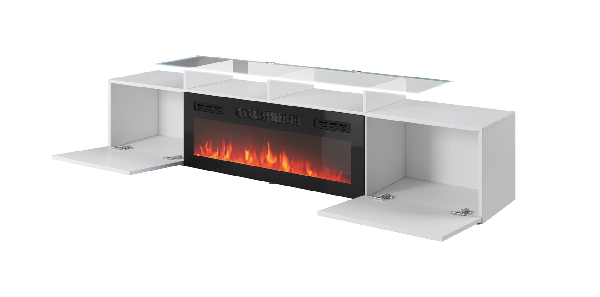 RTV cabinet ROVA with electric fireplace 190x37x48 white/gloss white - Image 1