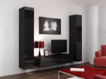 Vigo 180 Wall Living Room Display Cabinet made of Particleboard with Glass Black / Black Gloss 40x30x180cm - Image 14