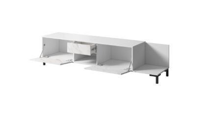 RTV Cabinet MARMO 2D1S1K 195x40x47.5 cm white matt/marble white