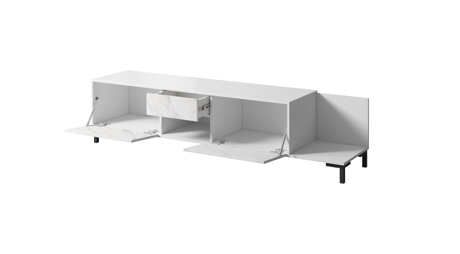 RTV Cabinet MARMO 2D1S1K 195x40x47.5 cm white matt/marble white - Image 1