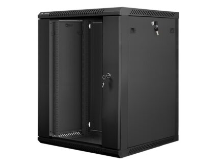 Szafa instalacyjna wisząca 19 cali 15U 600X600mm czarna (drzwi szklane)