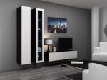 Vigo Floor-standing Living Room Display Cabinet made of Wood White/Black Gloss 40x30x180cm - Image 11