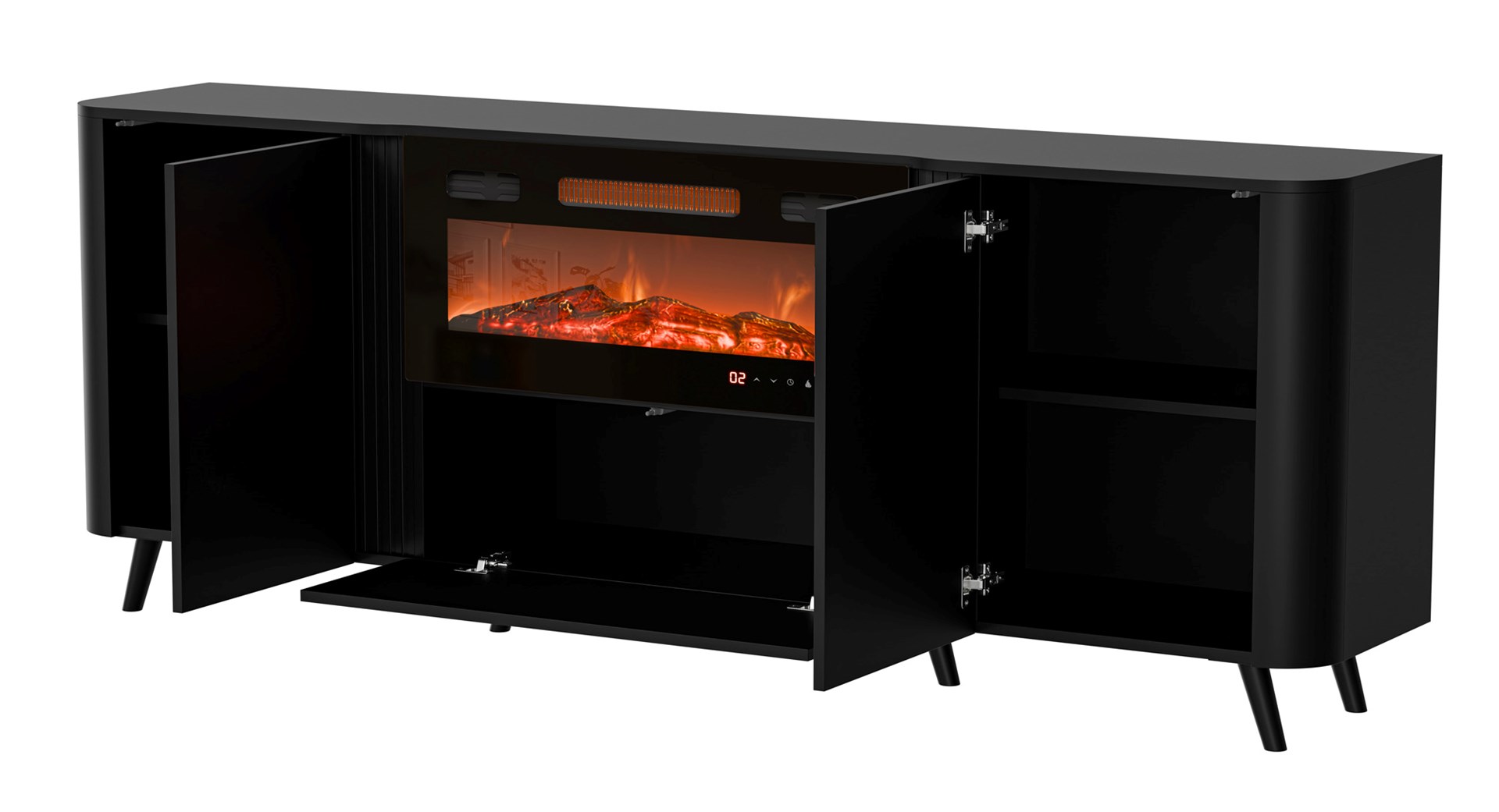 Cama Volare chest of drawers 200 x 39 x 75 cm black + fireplace - Image 1