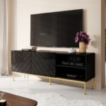ABETO RTV cabinet on golden steel frame 150x42x60 black/gloss black