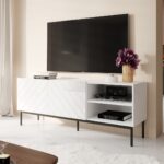 ABETO RTV cabinet on black steel frame 150x42x60 cm white/gloss white