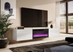 RTV cabinet SLIDE 200K with electric fireplace 200x40x37 cm all in gloss white - Image 3