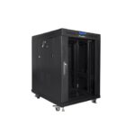 Szafa instalacyjna RACK stojąca 19 15U 800X1000 czarna drzwi szklane LCD  (FLAT PACK)