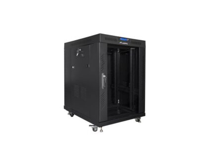 Szafa instalacyjna RACK stojąca 19 15U 800X1000 czarna drzwi szklane LCD  (FLAT PACK)