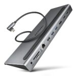Axagon USB-C Docking Station with HDMI/DisplayPort 4K PD Ethernet and Support for 3 Monitors Gray (HMC-4KX3)