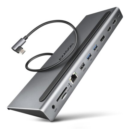 Axagon USB-C Docking Station with HDMI/DisplayPort 4K PD Ethernet and Support for 3 Monitors Gray (HMC-4KX3)