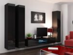 Vigo 180 Wall Living Room Display Cabinet made of Particleboard with Glass Black / Black Gloss 40x30x180cm - Image 7