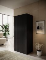 Double Door Wardrobe Pafos Black Matt 90x55.5x198.5cm - Image 3