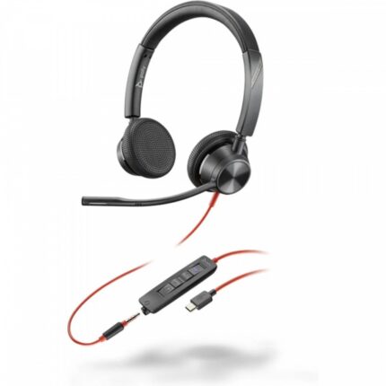 Poly BlackWIRE 3325 ST MS On Ear Multimedia Headphone with Microphone 3.5mm Jack / USB-C
