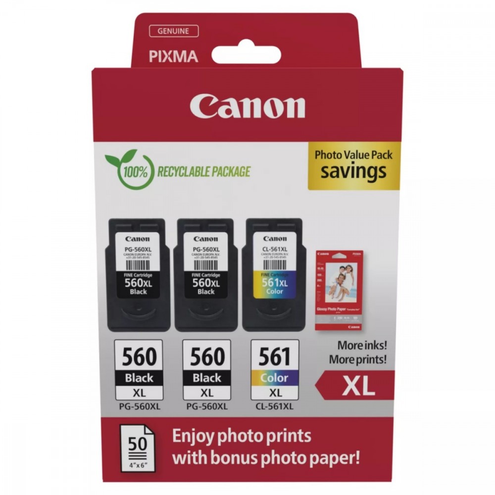 901151_1850912.jpeg Canon PG-560 XL Original Photo Value Pack with 3 InkJet Printer Inks Black / Multiple (Color) (3712C012) - Image 1