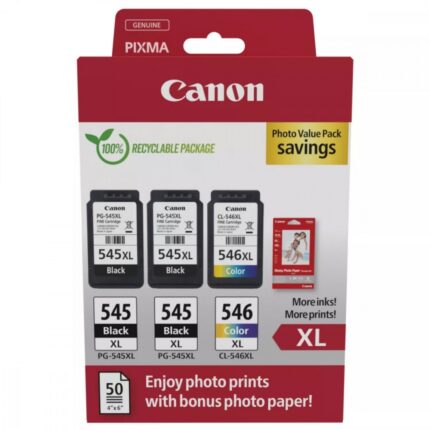 Canon PG-545 XL x2 / CL-546 XL Original Photo Value Pack with 3 InkJet Printer Inks Photo Black / Multiple (Color) (8286B015)