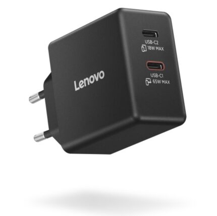 Lenovo GaN Charger with 2 USB-C Ports and USB-C - USB-C Cable 65W Black (40AW065BEU)