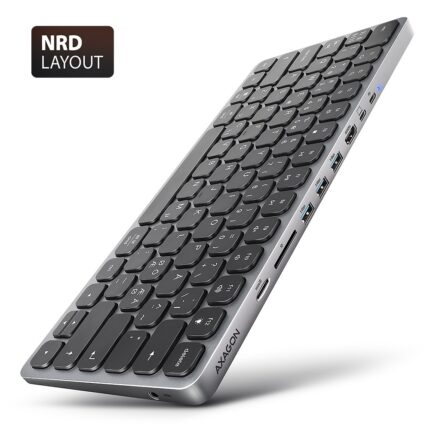 Klawiatura HMC-KB-NRD USB-C 5Gbps z wieloportowy hub 9in1, SD/microSD, 3x USB-A, HDMI 4K/60Hz, PD 100W, Audio, Nordic layout, 60cm USB-C kabel