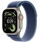 Watch Ultra 3 GPS + Cellular, koperta 49 mm z tytanu w kolorze naturalnym, opaska Trail w kolorze niebieskim/jaskrawoniebieskim - rozmiar S/M