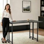 Maclean Folding Desk/Table  Black  Mobile  100x73 cm  max. 50 kg  Angled  L-Shaped  MC-126 L/B - Image 2