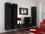 Vigo 180 Wall Living Room Display Cabinet made of Particleboard with Glass Black / Black Gloss 40x30x180cm - Image 12