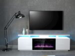 RTV EVA cabinet with electric fireplace 180x40x52 cm white/gloss white - Image 5