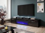 RTV cabinet ROVA with electric fireplace 190x37x48 cm black/black gloss - Image 3