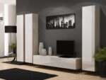 Vigo 180 Wall Living Room Display Cabinet made of Particleboard Sonoma/White Gloss 40x30x180cm - Image 3