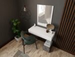 Pafos Wooden Makeup Dressing Table White with Mirror 80x41.6x100cm - Image 5