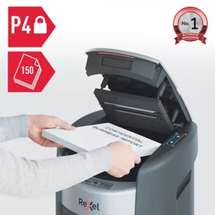 Rexel ShredMax AutoFeed+ 150X paper shredder  P4  150 sheets  15-litre waste bin