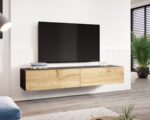 TV Stand Vigo 180 Black Wotan Oak L180xD30xH40cm - Image 3