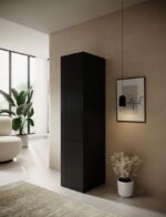Single Door Wardrobe Pafos with Mirror Black Matt 45x55.5x198.5cm - Image 3