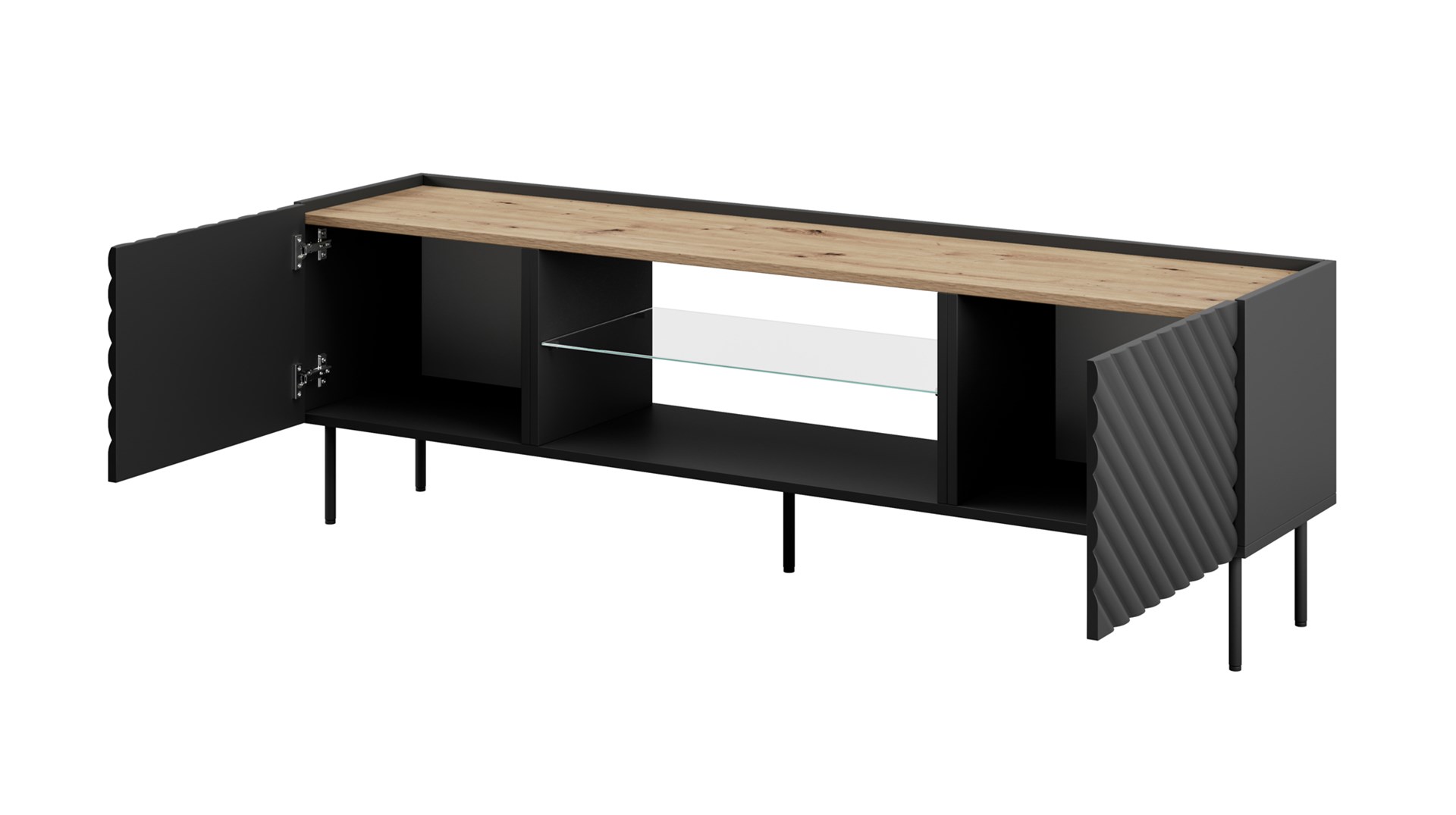 EF ONDA RTV cabinet 180x40x39-58 black (standing or wall mounted) - Image 1
