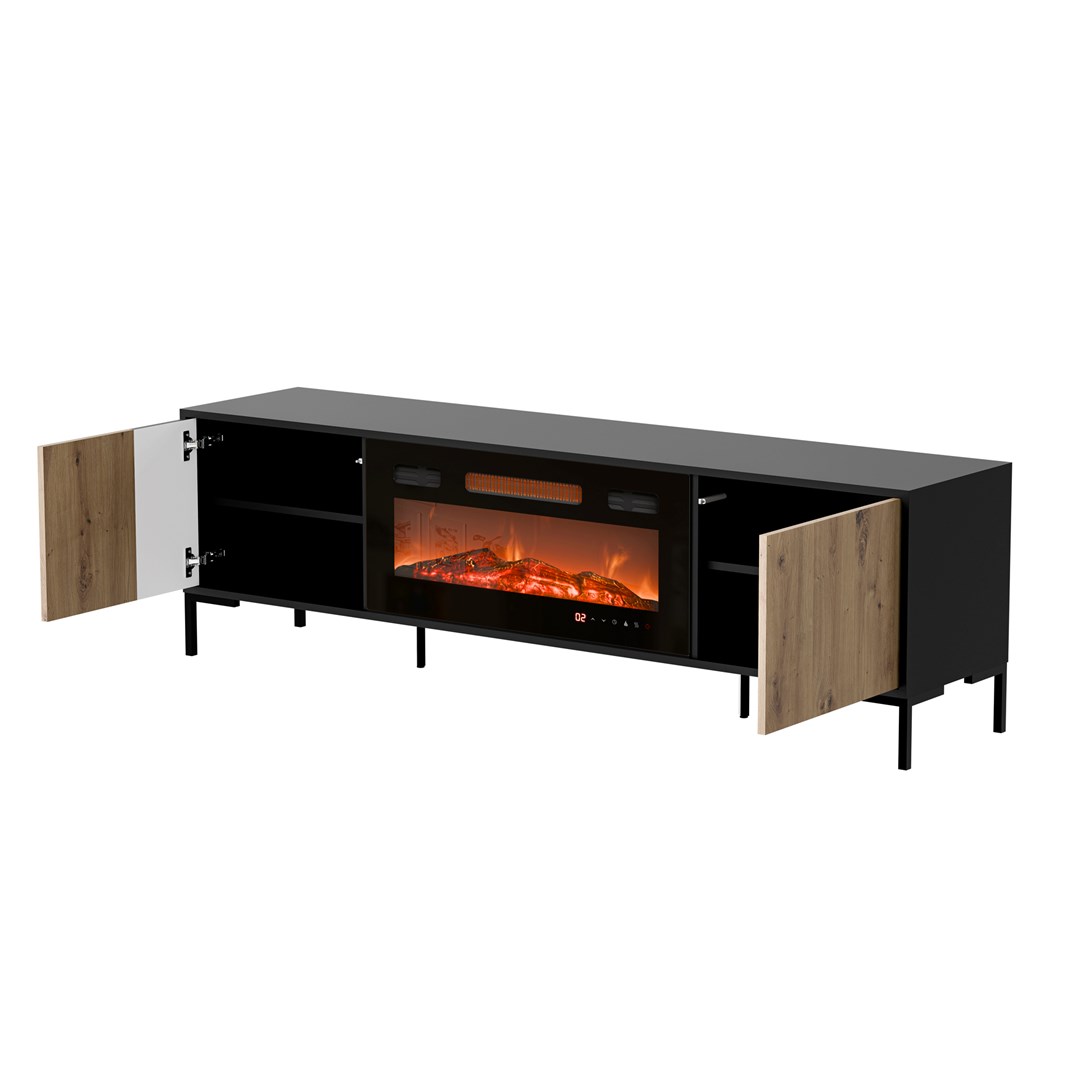 Cama RTV Cabinet MERCI 180 x 40 x 53.5 cm black/oak artisan + fireplace - Image 1