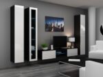 Vigo Floor-standing Living Room Display Cabinet made of Wood White/Black Gloss 40x30x180cm - Image 7