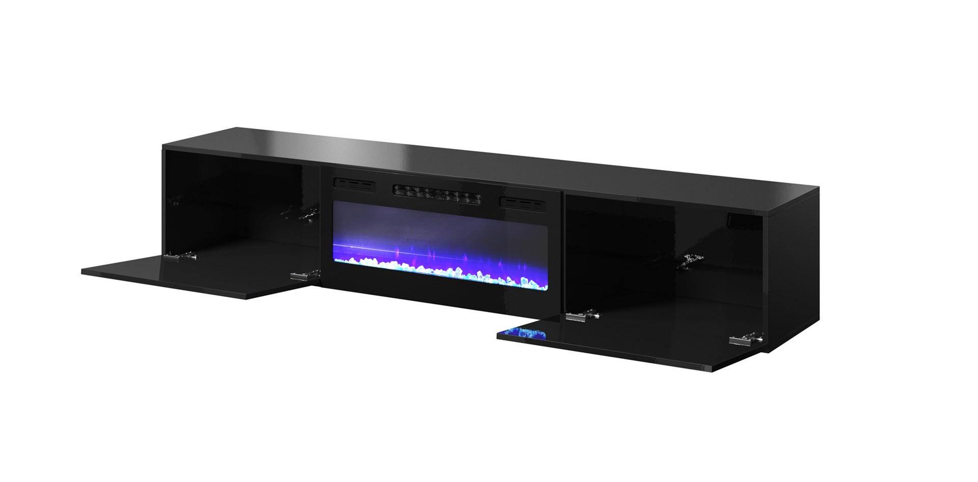 RTV cabinet SLIDE 200K with electric fireplace 200x40x37 cm all in gloss black - Image 1