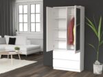 Δίφυλλη Ντουλάπα με Καθρέπτη White 116x50x180cm - Image 10