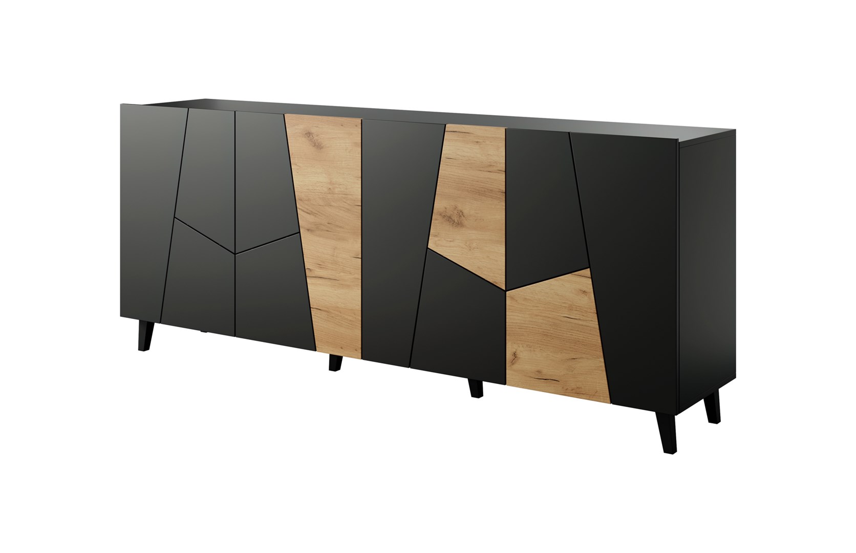 ETNA chest of drawers 200x42x82 black matt + oak craft - Image 1