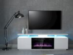 RTV EVA cabinet with electric fireplace 180x40x52 cm white/gloss white - Image 4