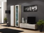 Vigo 180 Wall Living Room Display Cabinet made of Particleboard Sonoma/White Gloss 40x30x180cm - Image 4