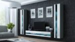 Vigo Wall Living Room Display Cabinet made of Particleboard with Glass & Lighting Grey / White Gloss 40x30x180cm - Image 2